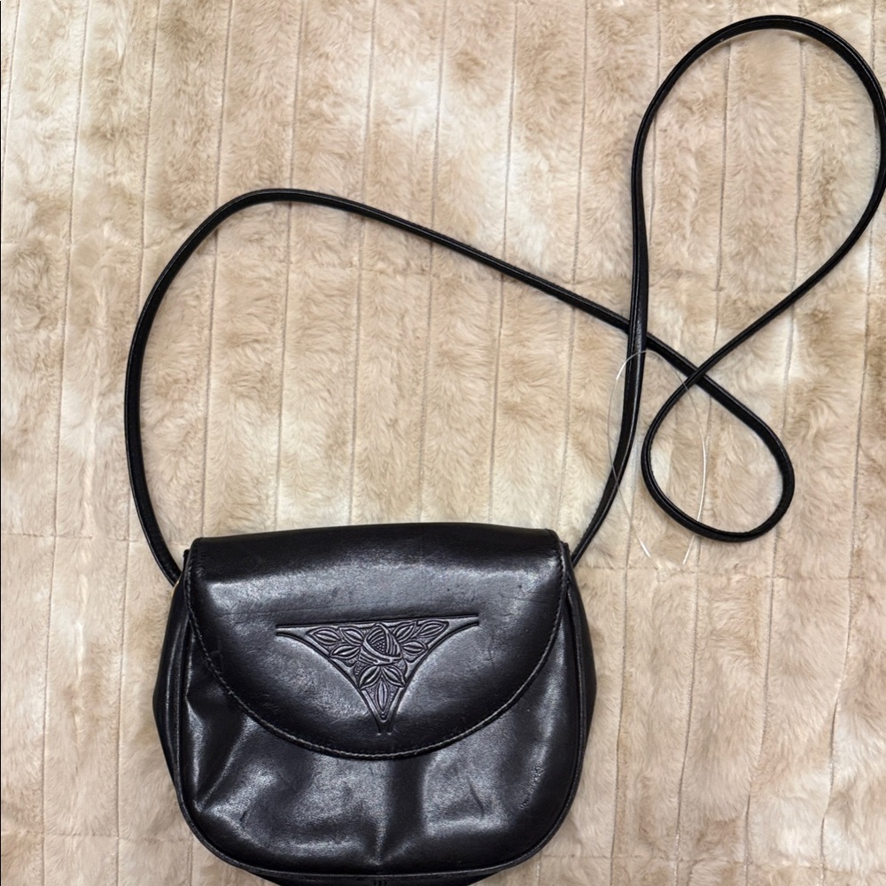 Rolfs Black Crossbody Shoulder Bag with Embossed Flap